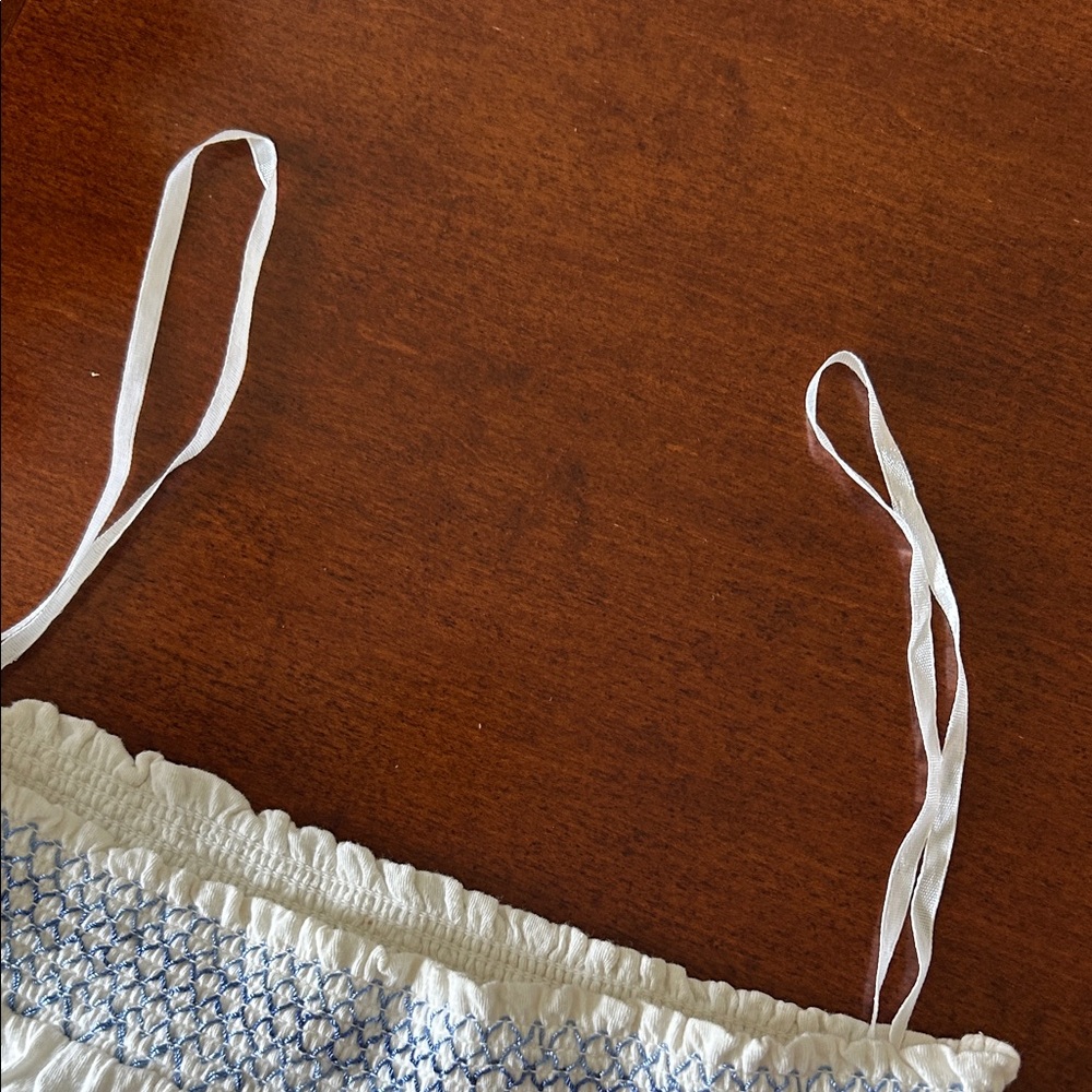 Anthropologie White Smocked Tube Top with Blue Embroidery - Picture 5 of 5
